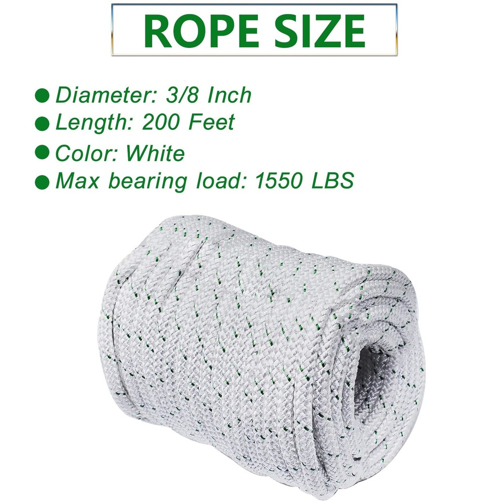 3/8in 200ft Double Braid Polyester Pulling Rope 1550 Lbs Sailing Swing