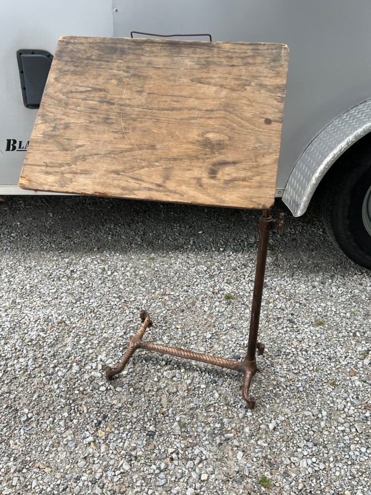~ORIGINAL~ SMALLER ORNATE IRON ADJUSTABLE HEIGHT / TILT DRAFTING READING TABLE