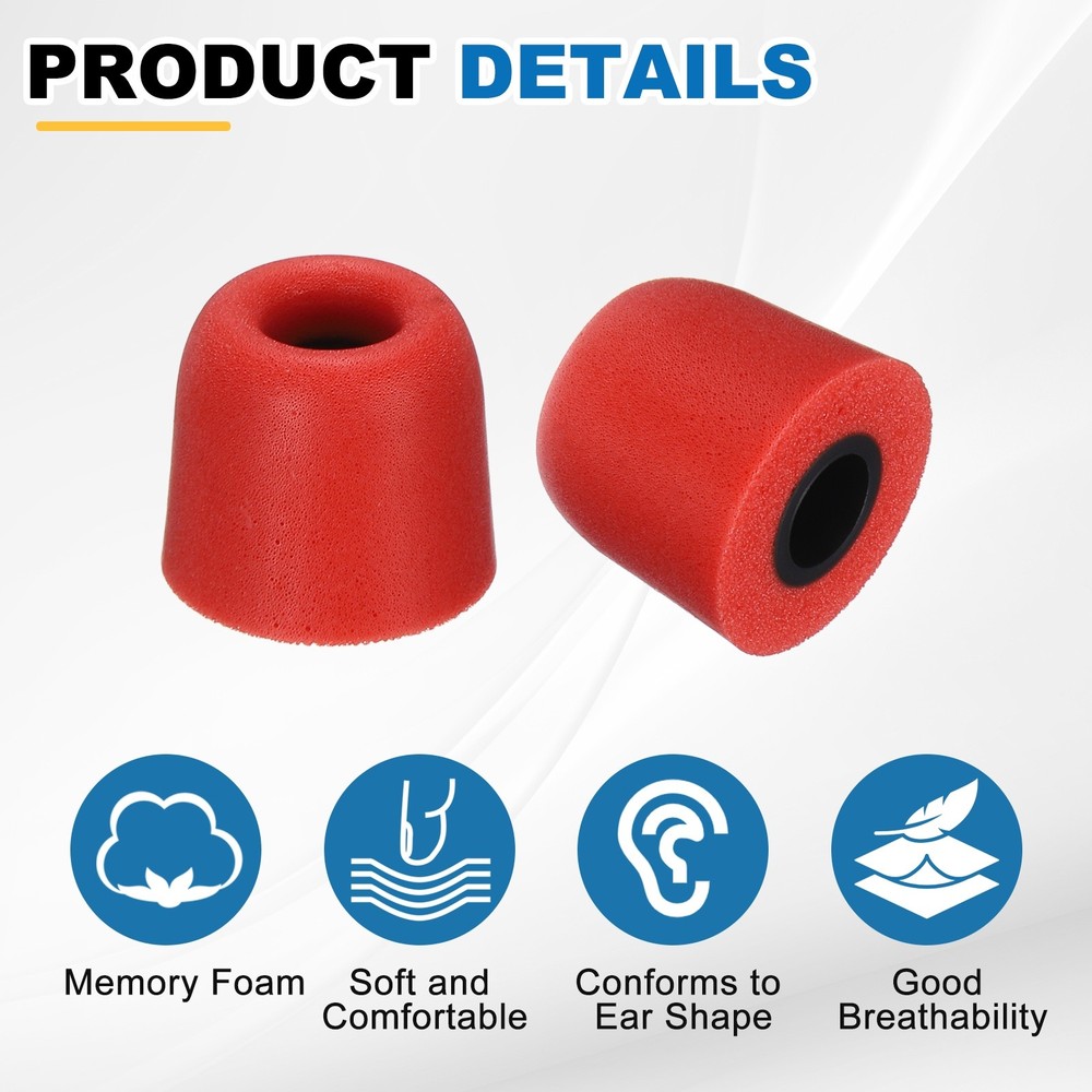 Memory Foam Earbud Tips (4.9mm/0.19"), 6Pcs - Medium Ear Bud Tips, Red