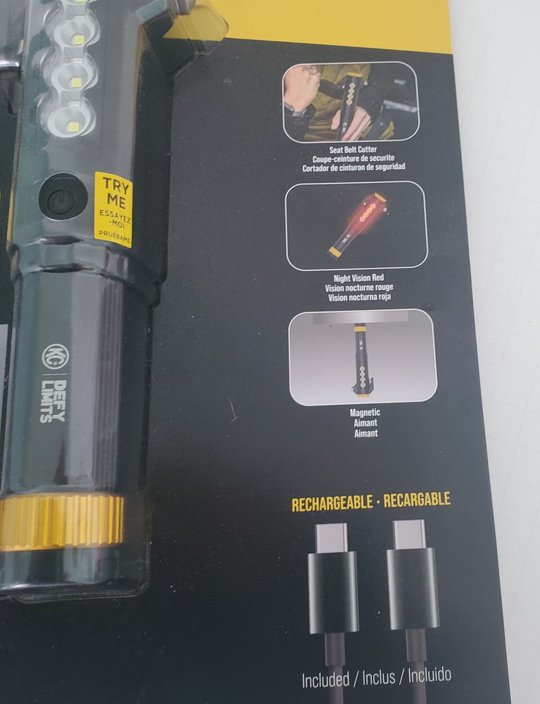 KC Auto Light with Emergency Tool 2 Pack 1000 Lumen Rechargeable Flashlight Set