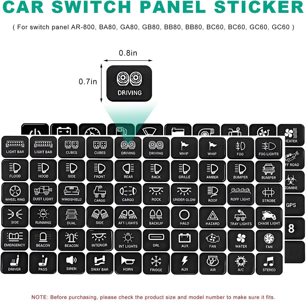 120PCS Car Switch Panel Sticker, Auto Console Switch Label Decal Kit Panel Butto