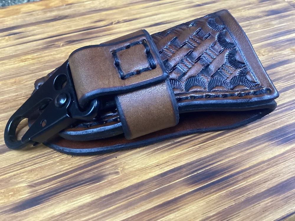 Leather Folding Knife Belt Loop Sheath Trapper Size (Sheath Only) Left Hand