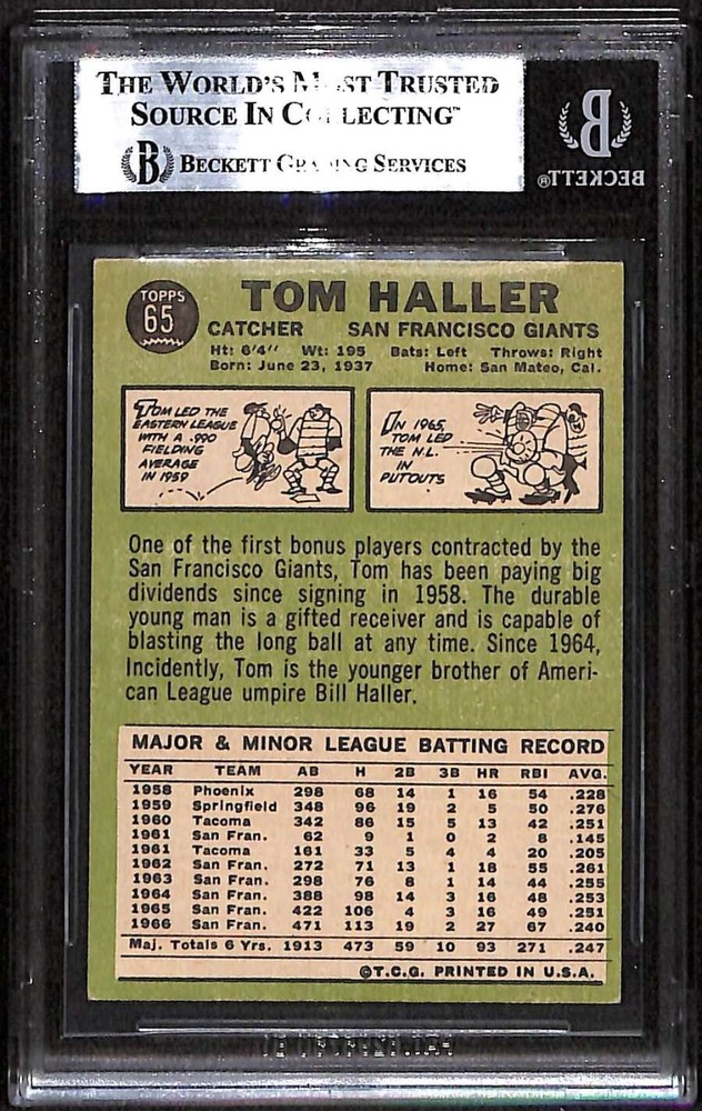 1967 Topps 65 Tom Haller BGS Auto Autographed BAS Authentic C99747