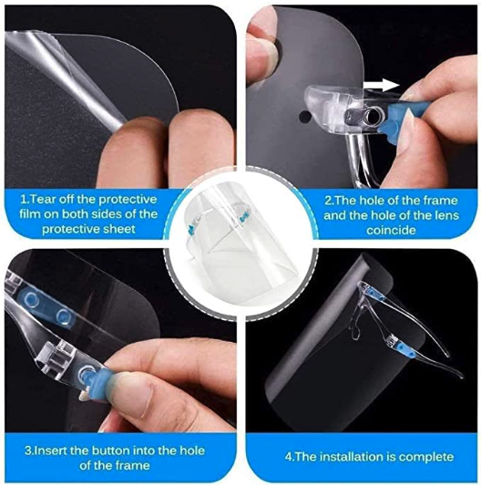 Protective & Reusable Glasses Frame Face Shield Clear Visor from Splash Droplets