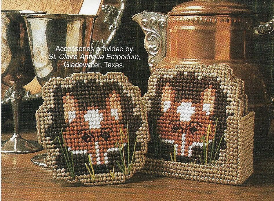 SHY FOX COASTERS & HOLDER HOME DECOR PLASTIC CANVAS PATTERN INSTRUCTIONS