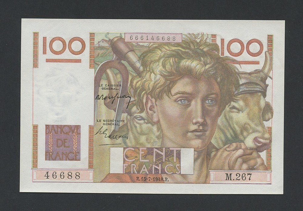 FRANCE  100 francs note 1948  Krause 128b  About Uncirculated  Banknotes