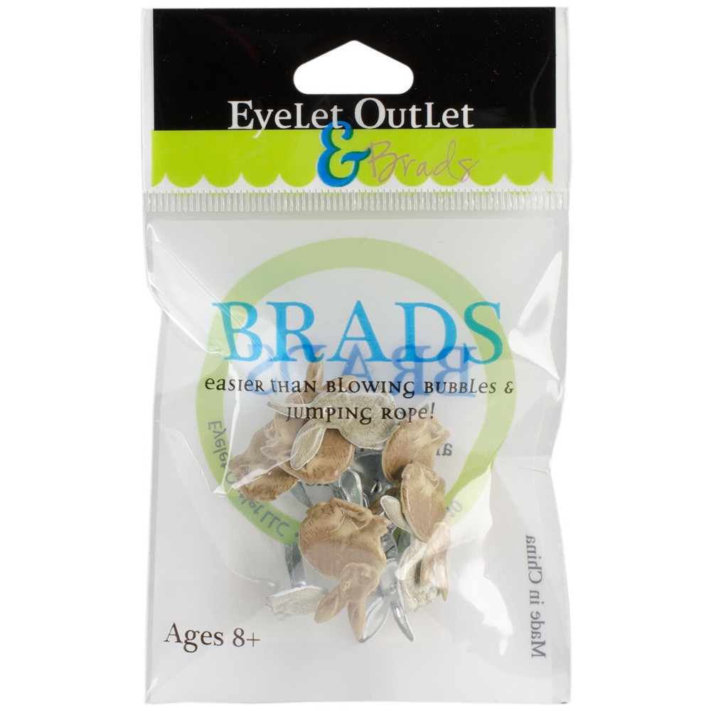 Eyelet Outlet Shape Brads 12/Pkg Rabbits Brown