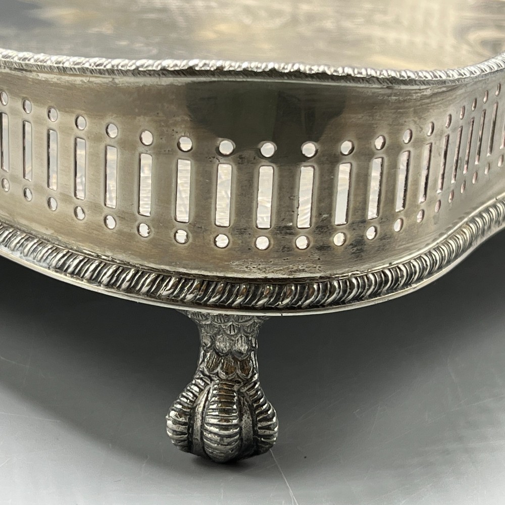 Vintage Silver Plate Footed Gallery Serving Tray Rectangular Serpentine Cocktail