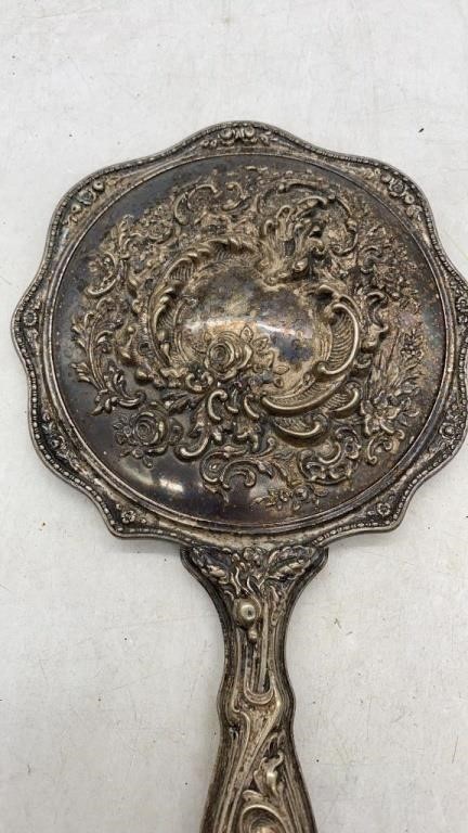 Antique Victorian silver vanity mirror and comb