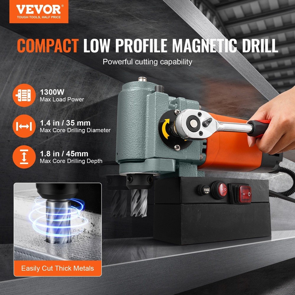 Magnetic Drill 1300W Low Profile 35mm Core Drilling Durable Construction
