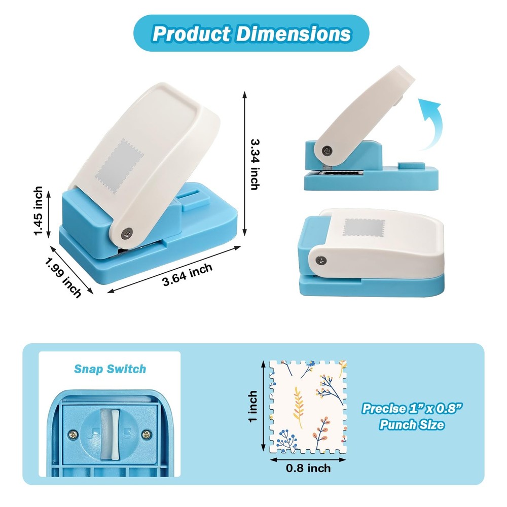 Postage Stamp Punch tool 1x0.8 In Rectangular Hole Puncher Blue set