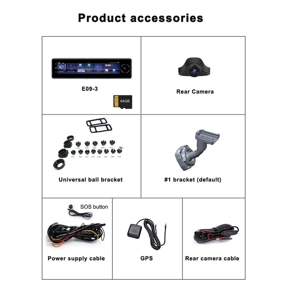 3 Channel Rearview Mirror Dash Cam With Bracket 4g Android Remote Live-View ADAS