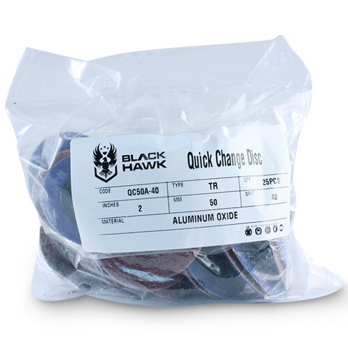 200 Pack - 2" 40 Grit A/O Quick Change Sanding Disc Black Hawk, Type R Roloc