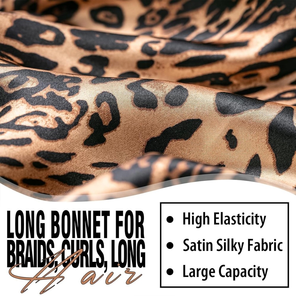 2Pcs Bonnets for Black Women Braid Bonnet, Large Long 2pcs-black&leopard