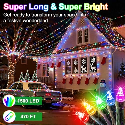 Christmas String Lights Outdoor, 12 Modes and Timer 1500 LED 470FT Multicolor