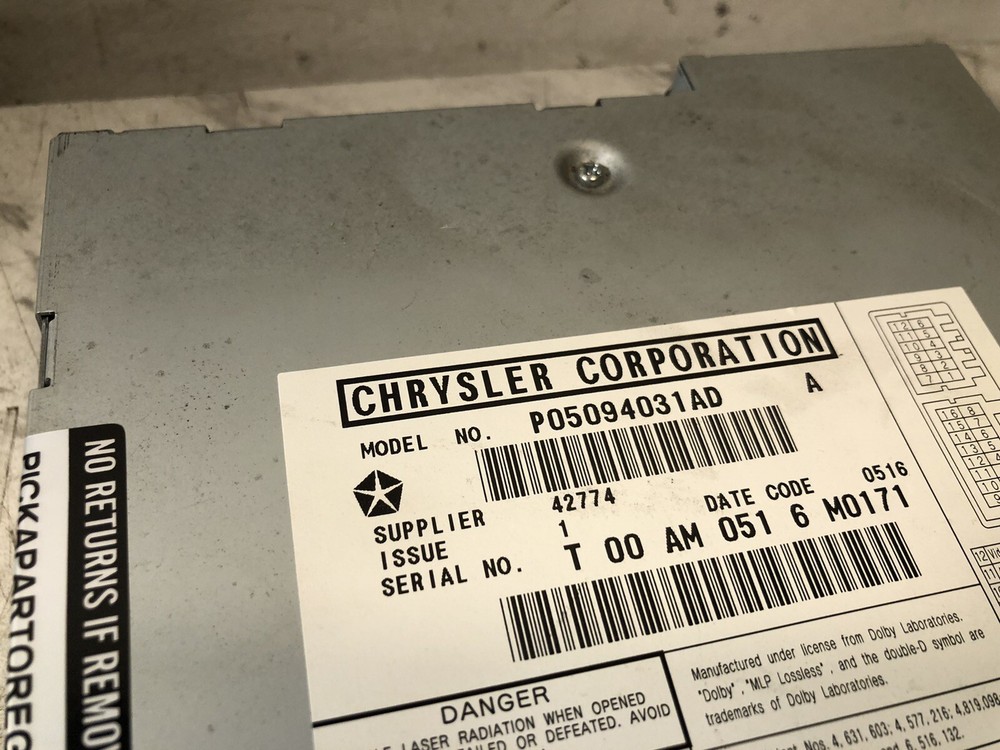 2004 2005 2006 2007 2008 Chrysler Pacifica DVD CD Automatic Changer OEM