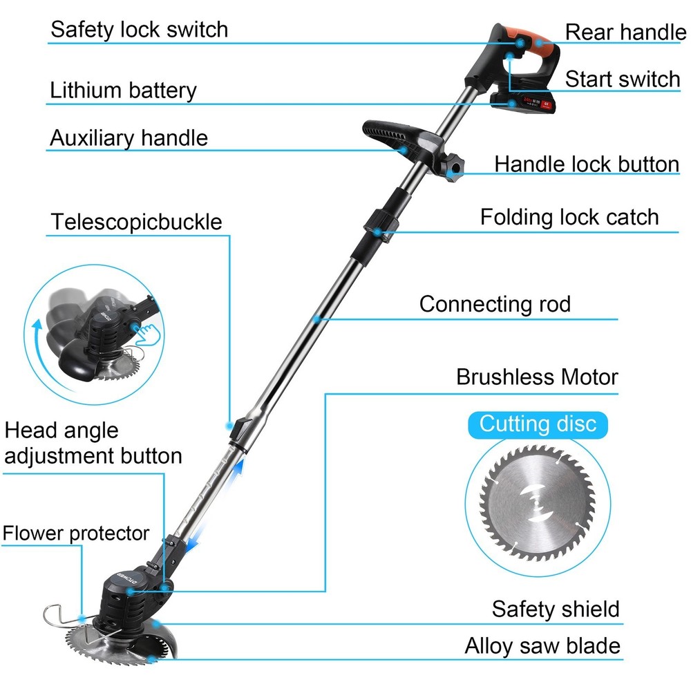 Electric Cordless Grass String Trimmer Lawn Edger Weed Wacker Cutter + 2 Battery