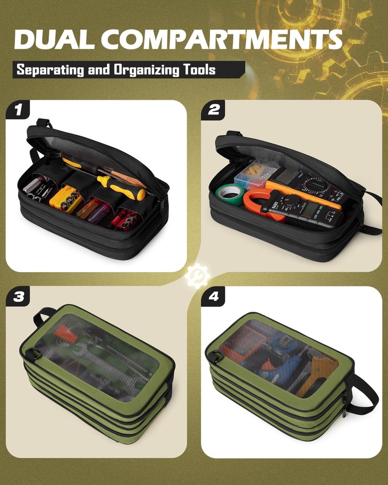2 Pack Tool Pouch with Dual Compartments, 12” Tool Bag with Detachable Should...