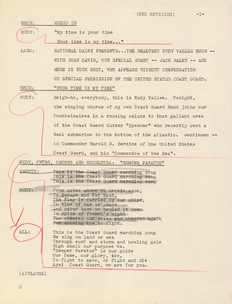JOAN DAVIS JACK HALEY RUDY VALLEE 1943 RADIO SHOW SCRIPT w SIGNED CHECK