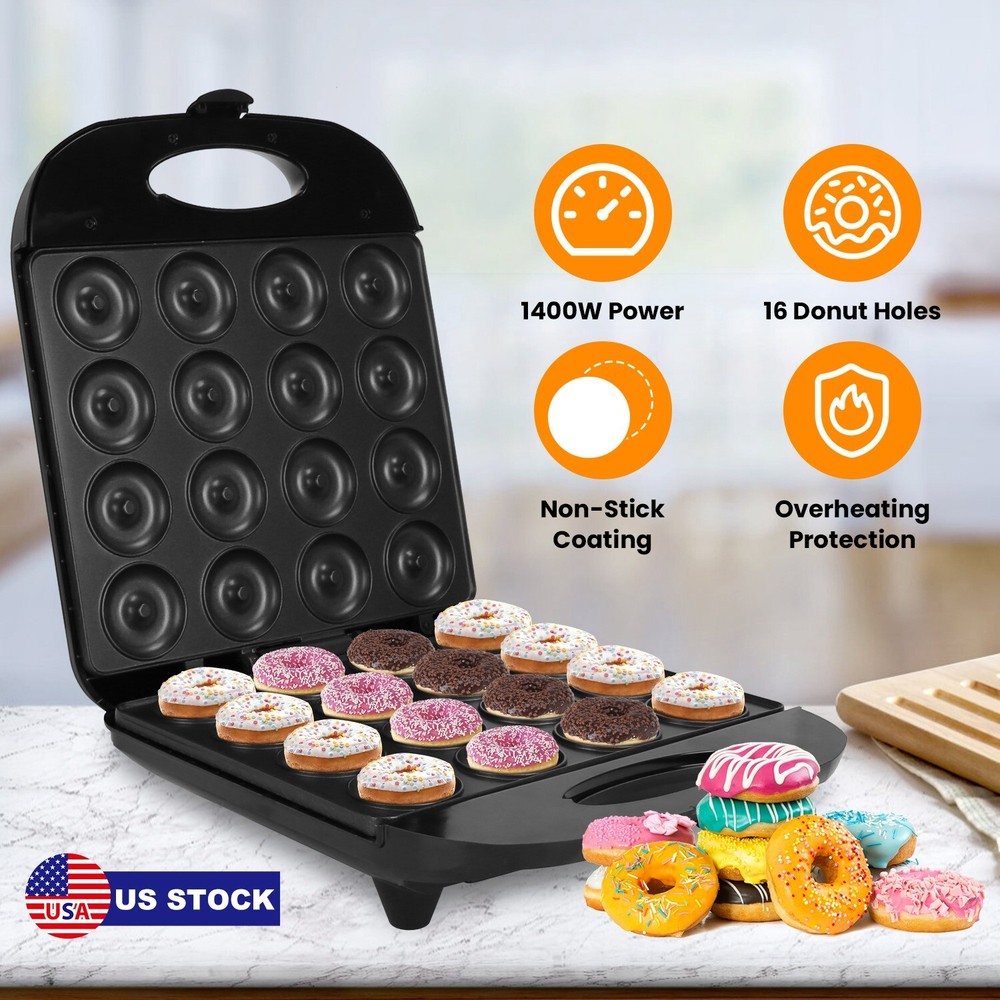 Electric Doughnut Machine 16 Mini Donut Maker Non-stick Baking Pan for Breakfast