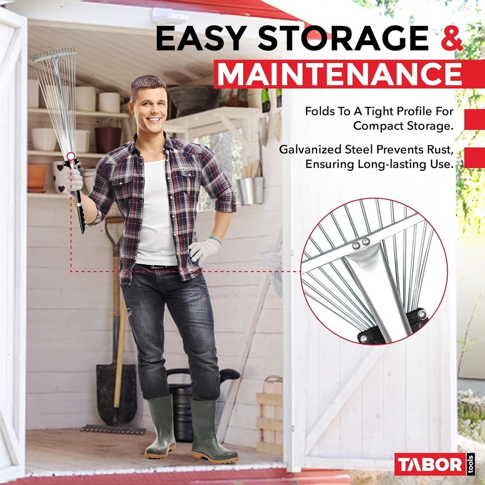 Adjustable Metal Rake - Collapsible & Telescopic - Garden, Yard, & Lawn