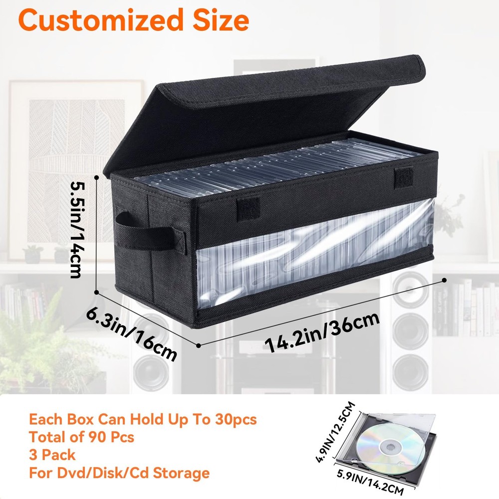 CD Storage Boxes - Pack of 3 CD Case Storage with Visible Window, Foldable 3 ...