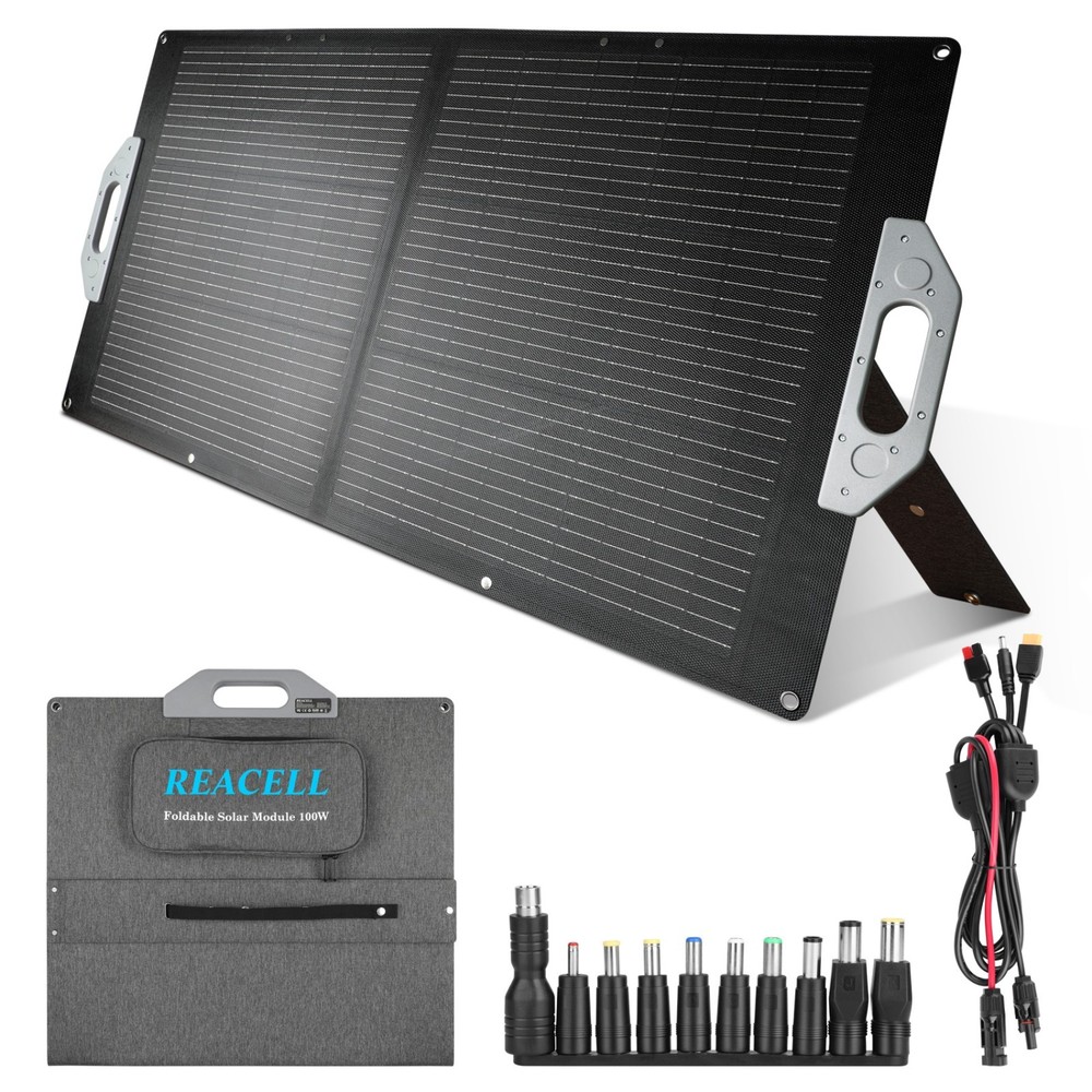 100W Portable Solar Panel, 18V Foldable Monocrystalline Solar Panel Kit