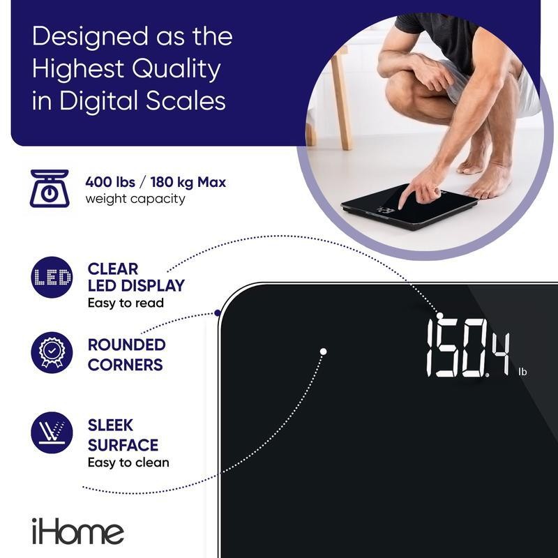 Digital Battery Powered Bathroom Scale 397 Lbs Automatic Shutoff Instant On