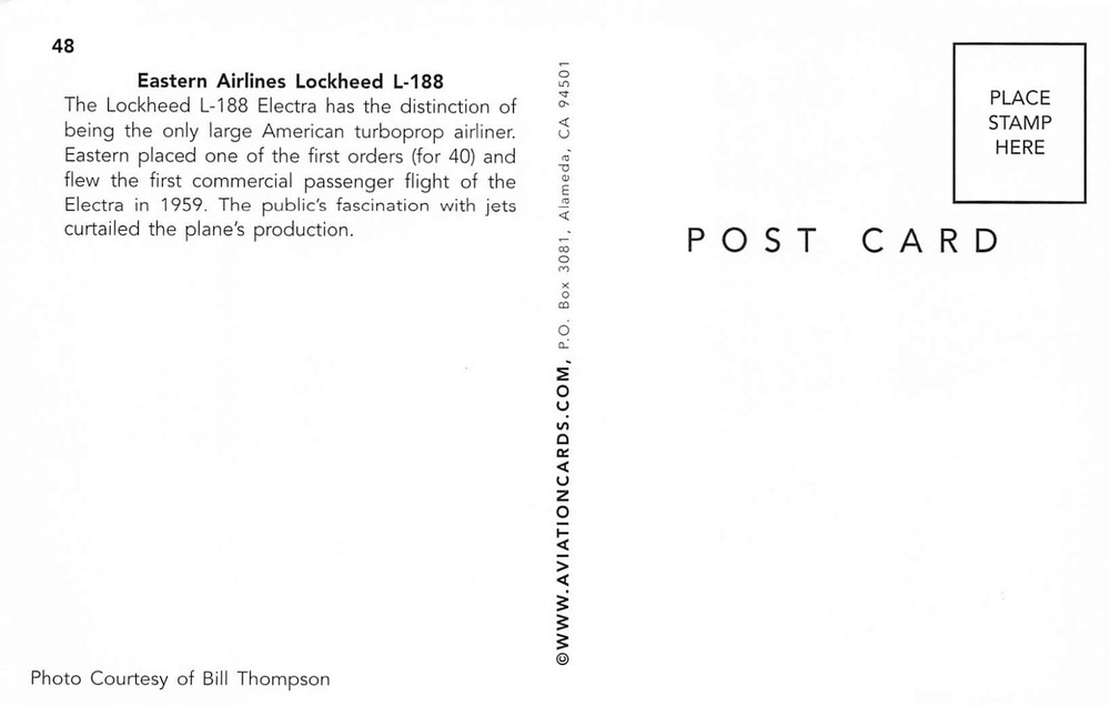 Airline Postcard EASTERN AIRLINES LOCKHEED L-188