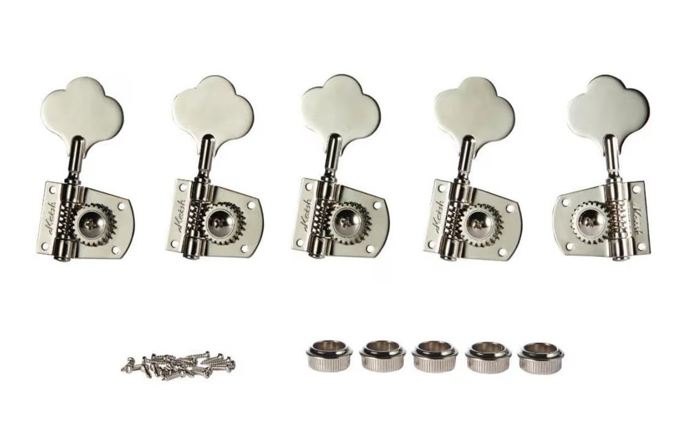 KAISH Cloverleaf 5 String Bass Tuners 5, 4 Right/1 Left, Chrome