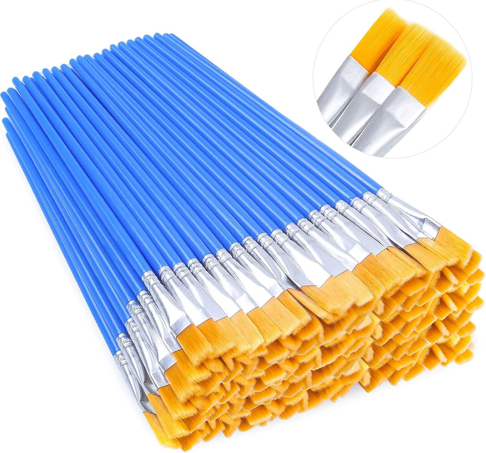 100Pcs Small Paint Brushes Bulk, Anezus Flat Top Acrylic Classroom Brush