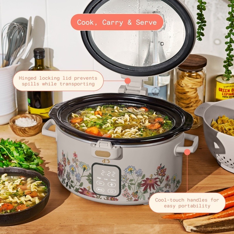4qt Slow Cooker W/ Locking Lid Dishwasher Safe Digital Display Timer Settings US
