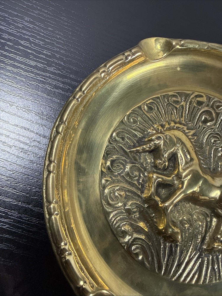 Vintage Solid Brass Ashtray Unicorn. New