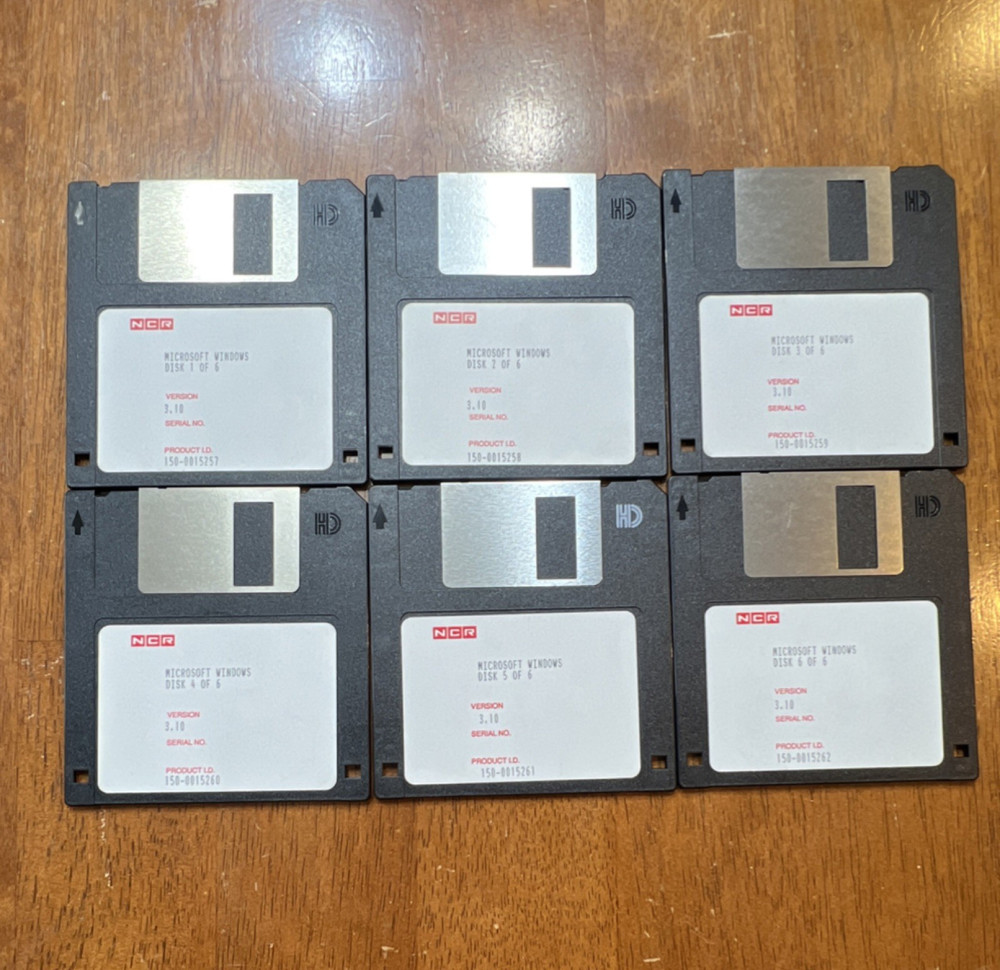NCR Microsoft Windows 3.10 Floppy 3.5" Operating System 6 Disk Set English