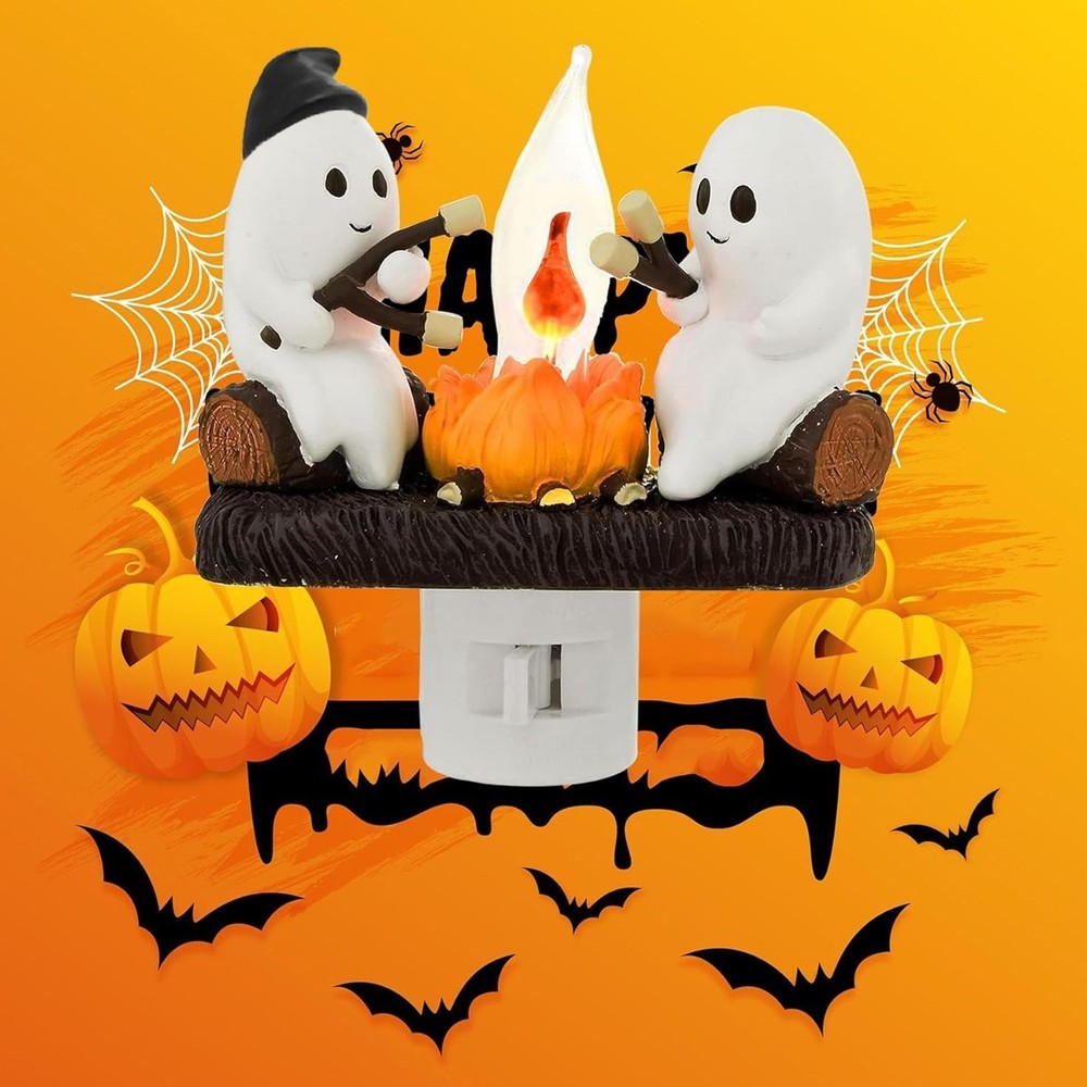 Ghosts Roasting Campfire Flicker Flame Night Light, Ghost Roasting Marshmallows