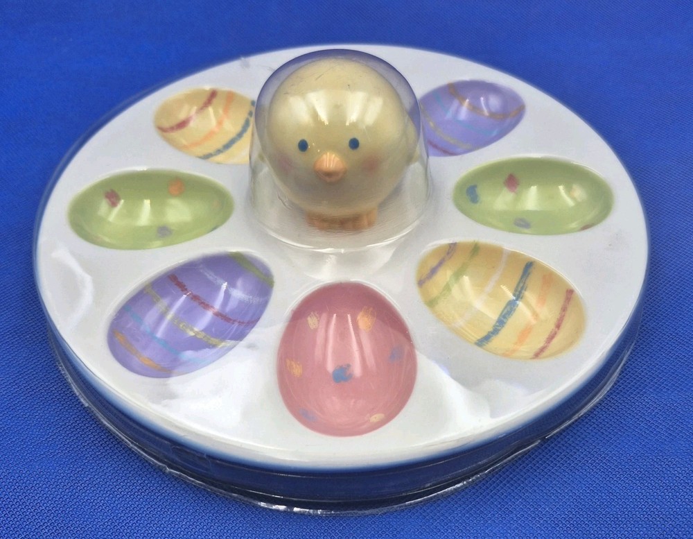 White Blossoms & Blooms Ceramic Easter Egg Serving Platter 8.75" NEW