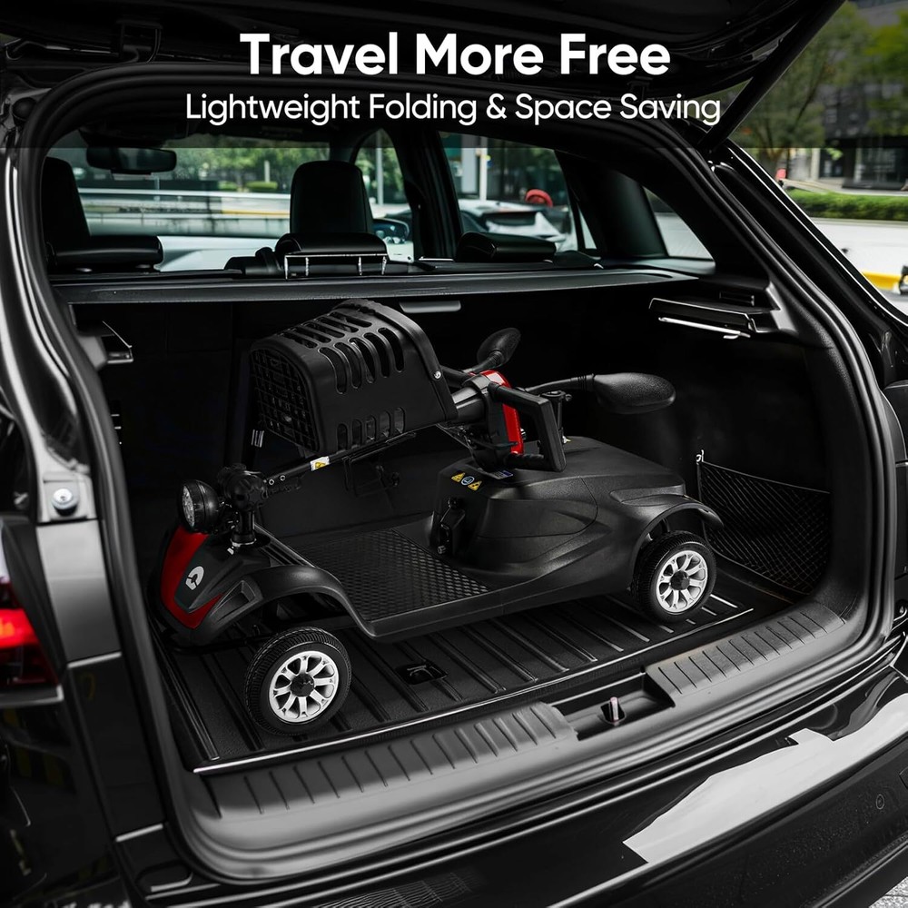 4 Wheels Mobility Scooter Long Range All Terrain LED Headlights With Two baskets