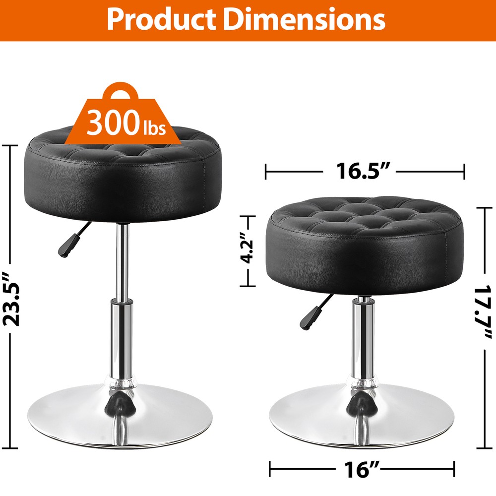2PCS Adjustable Vanity Stool PU Leather Ottoman Stool for Bedroom w/Base Black