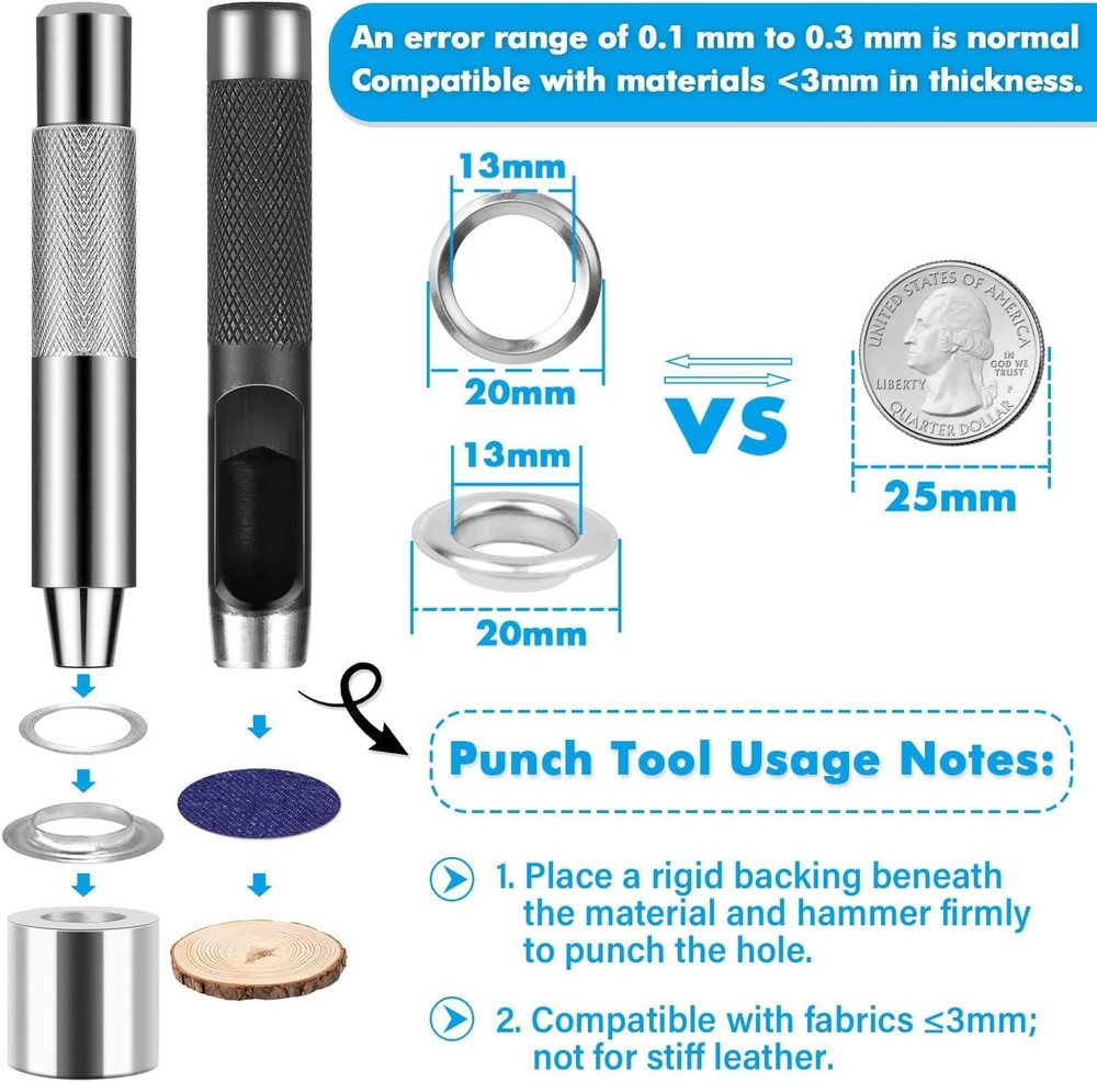 120 Sets Grommet Tool Kit 1/2 Inch, Grommet Eyelets Kit with Setting Tools an...