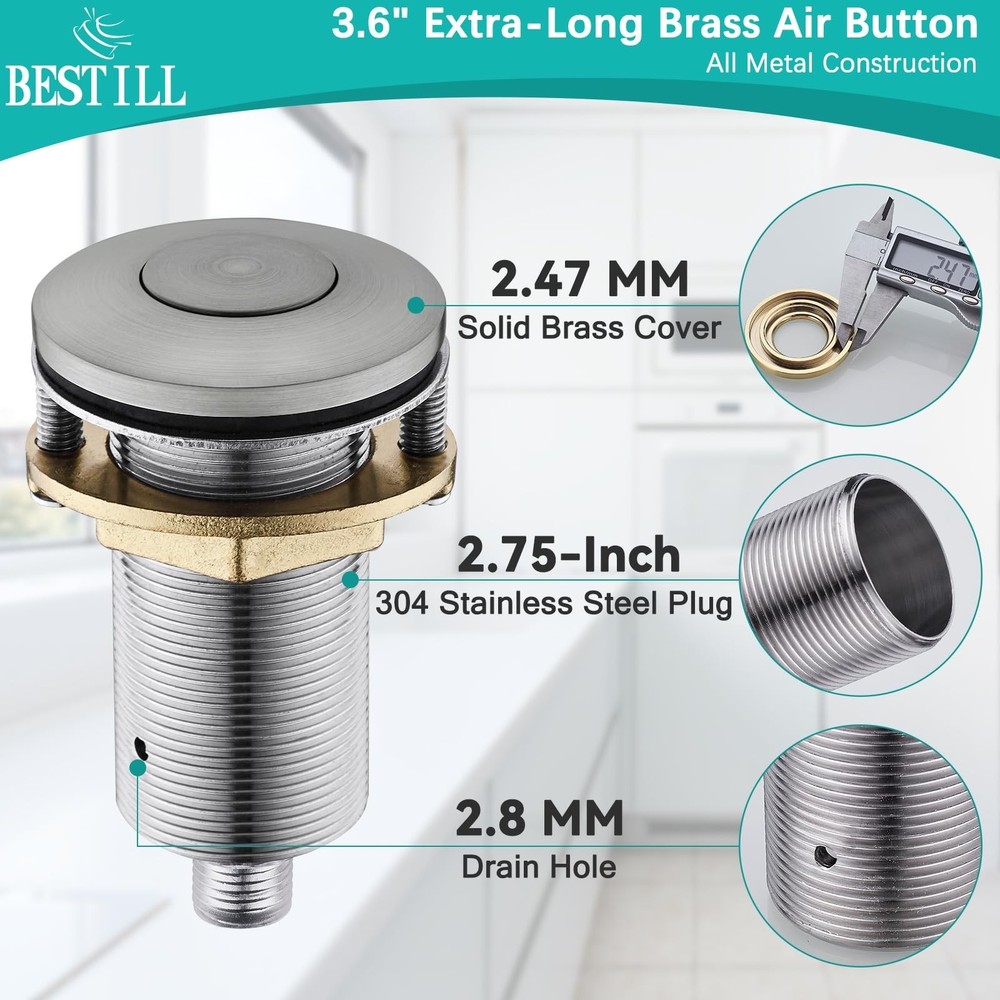 BESTILL Garbage Disposal Button - Brushed Nickel Air Switch for Garbage Dispo...