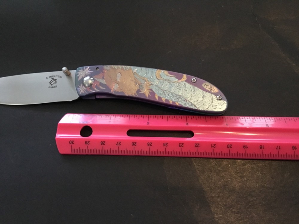 Custom Ross K. Mitsuyuki Engraved Ti Flipper Folder Folding Knife