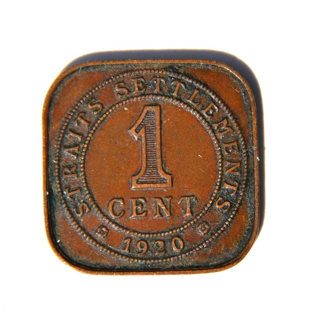 1920 Straits Settlements 1 Cent Square Coin.  (#C inventory)