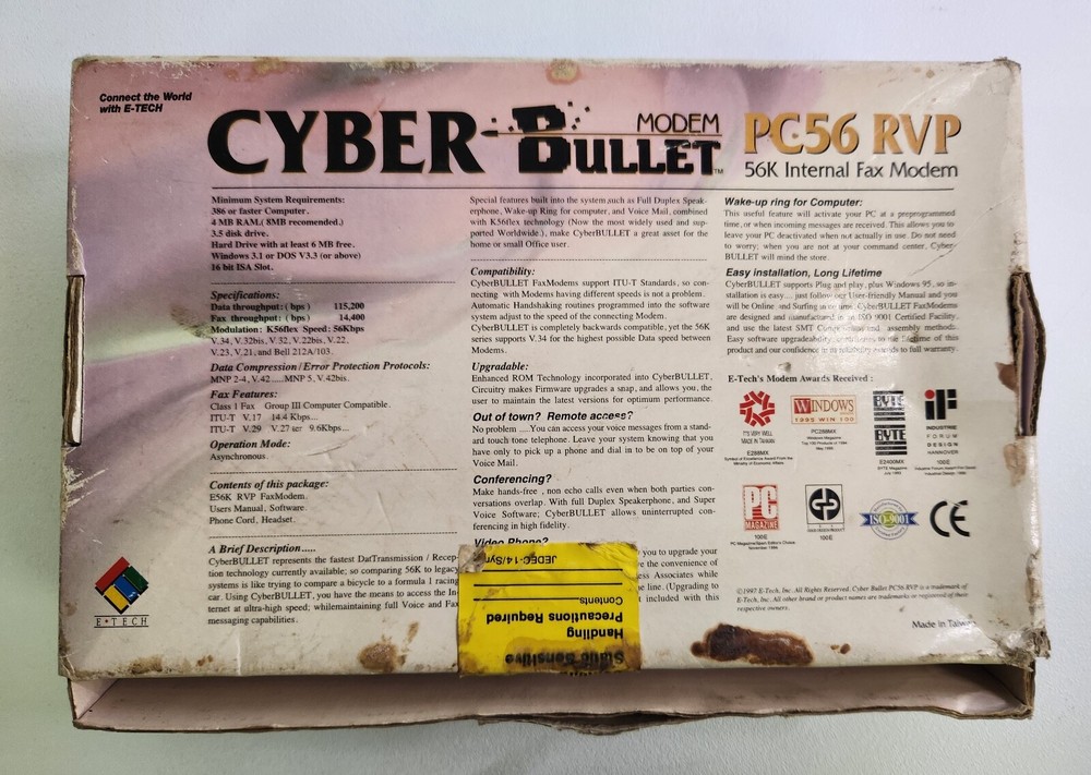 Cyber Bulllet E-Tech PC56 RVP 56K Fax Modem