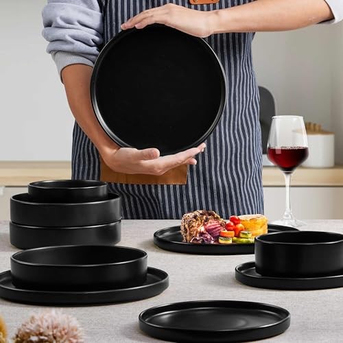Dinnerware Sets with Pasta Bowls for 4 Piece Dinner Salad 16 Matte Black