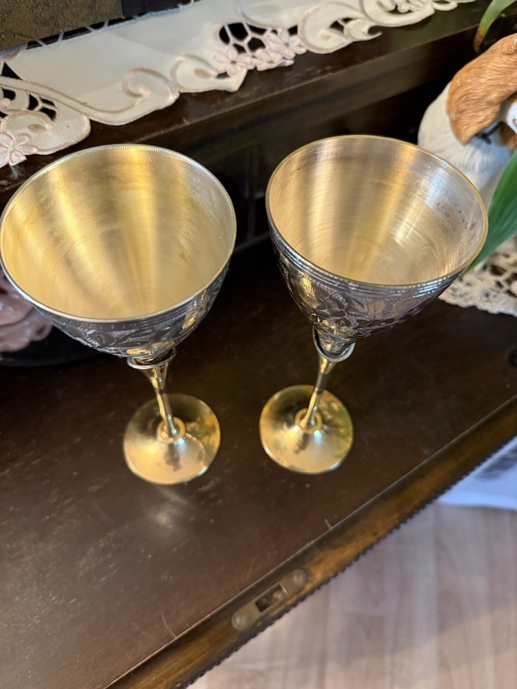 Etched Silver Plated With Brass Handle goblets