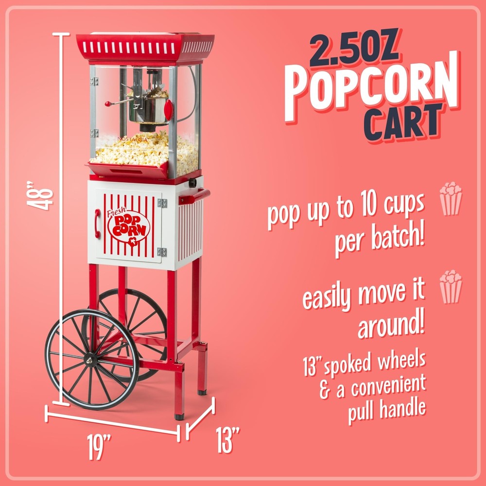 Nostalgia Popcorn Maker Machine - Professional Cart With 2.5 Oz Kettle Makes ...