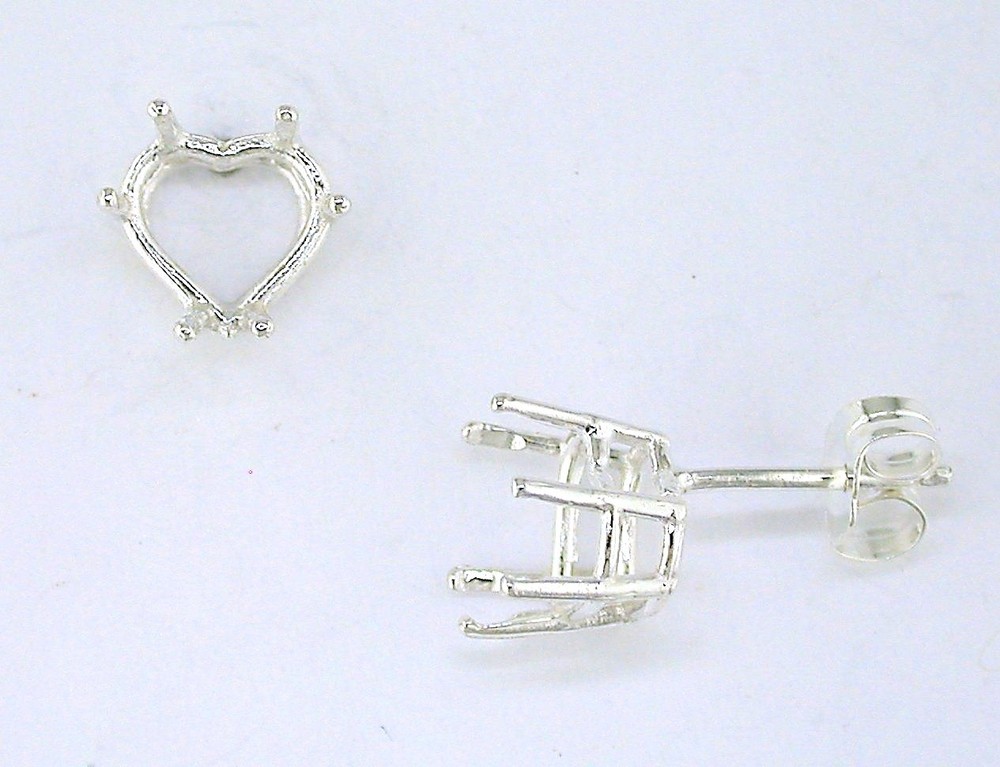 Heart Shape 6 Prong Earring Setting Sterling Silver
