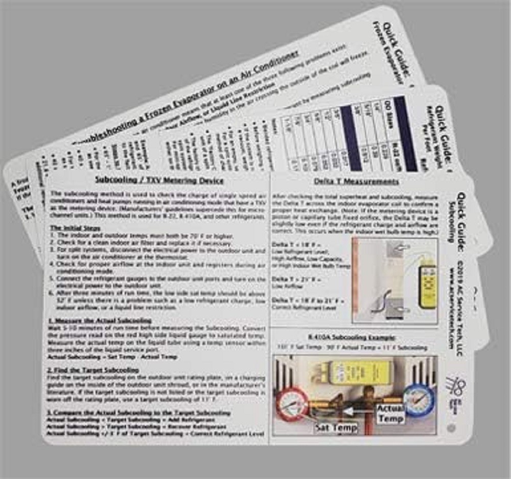 AC Service Tech LLC HVAC Quick Reference Cards for Refrigerant Charging and T...
