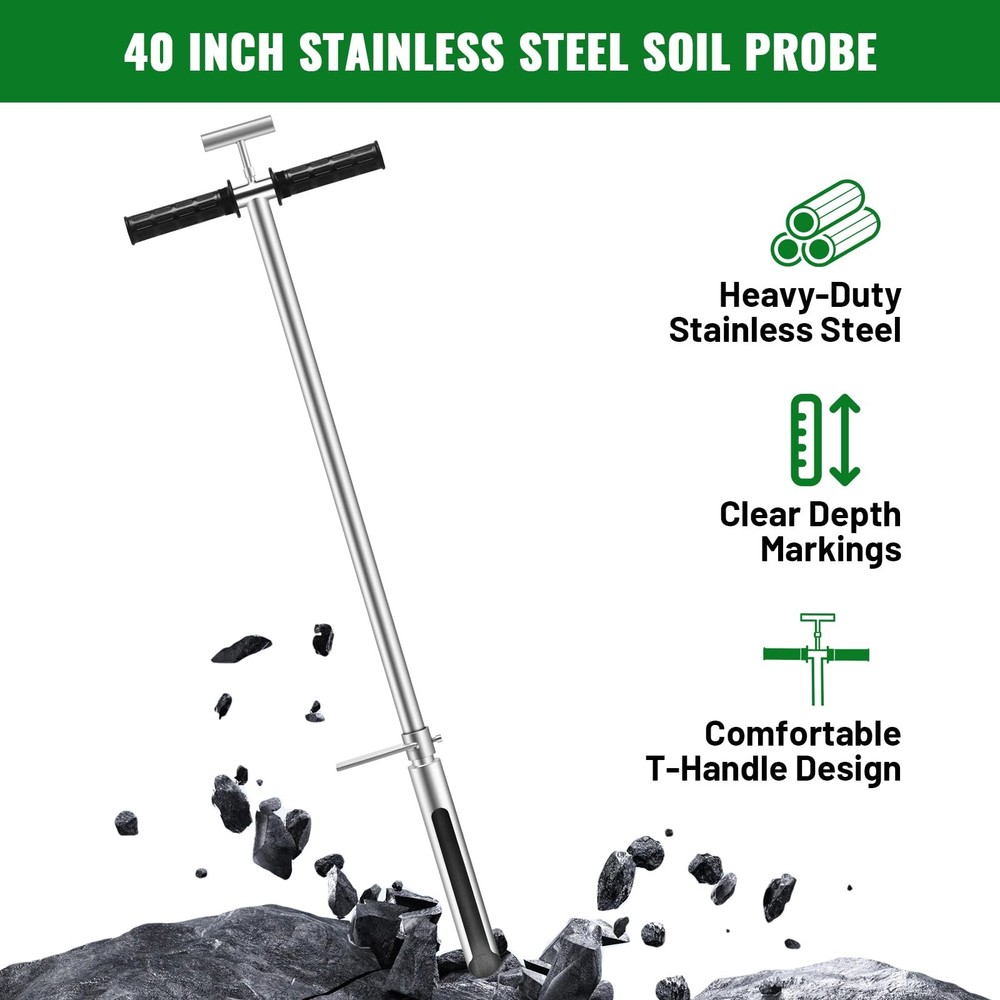 40 Inch Soil Sampler Probe, Stainless Steel Soil Core Sampling Tool with T-Ha...