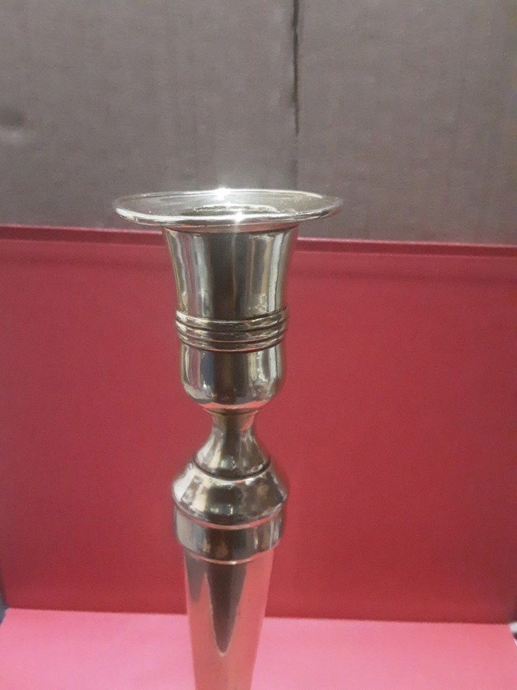 Vintage Silver Plated Candlestick Beaded Square Base Restored Display Piece
